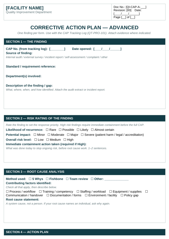 Advanced CAP form with risk rating preview