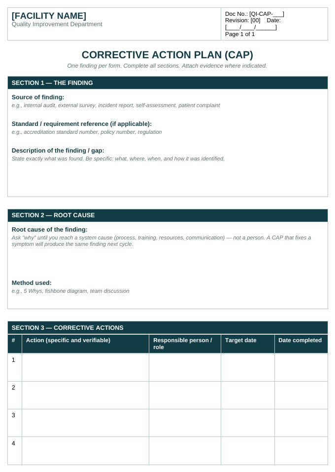 Free Corrective Action Plan template preview